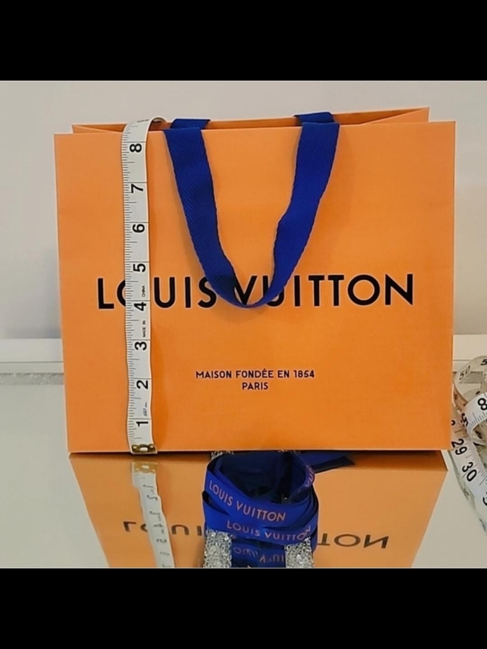 Louis Vuitton Orange Gift Bag with Blue Ribbon & Handles